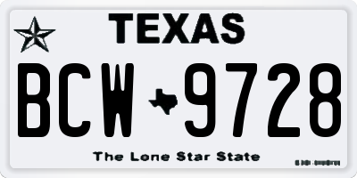 TX license plate BCW9728