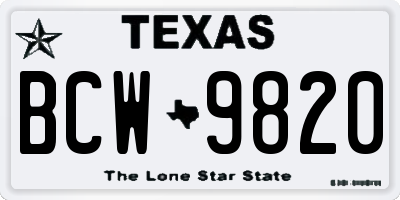 TX license plate BCW9820