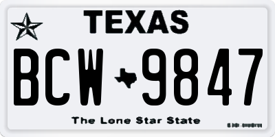 TX license plate BCW9847
