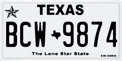 TX license plate BCW9874