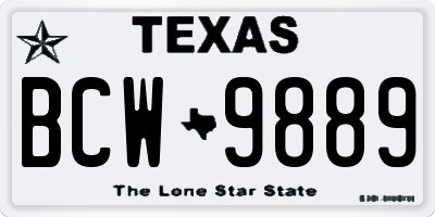 TX license plate BCW9889