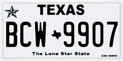 TX license plate BCW9907
