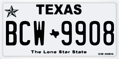 TX license plate BCW9908