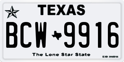 TX license plate BCW9916
