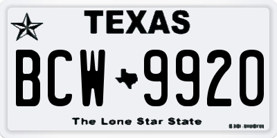 TX license plate BCW9920