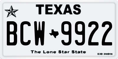 TX license plate BCW9922