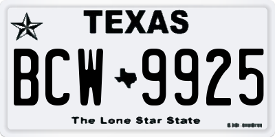 TX license plate BCW9925