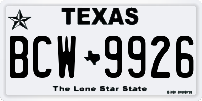 TX license plate BCW9926