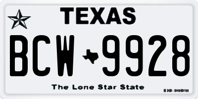 TX license plate BCW9928