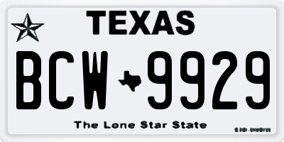 TX license plate BCW9929