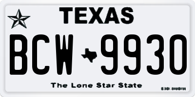 TX license plate BCW9930