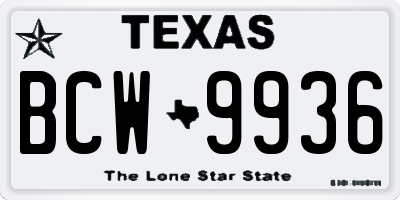 TX license plate BCW9936