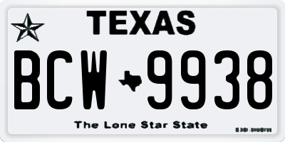 TX license plate BCW9938