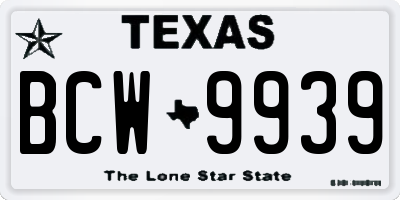 TX license plate BCW9939
