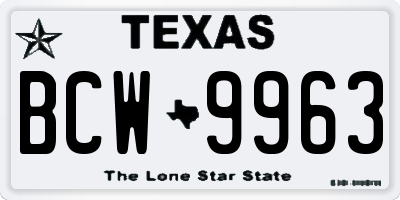TX license plate BCW9963