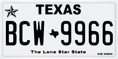TX license plate BCW9966