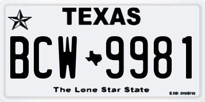 TX license plate BCW9981