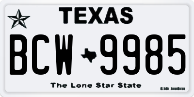 TX license plate BCW9985