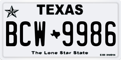 TX license plate BCW9986