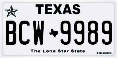 TX license plate BCW9989