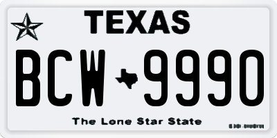 TX license plate BCW9990