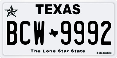 TX license plate BCW9992