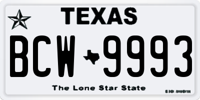 TX license plate BCW9993