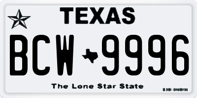 TX license plate BCW9996