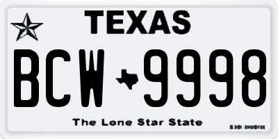 TX license plate BCW9998