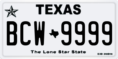 TX license plate BCW9999