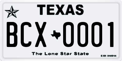 TX license plate BCX0001