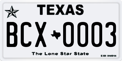 TX license plate BCX0003