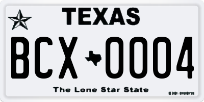 TX license plate BCX0004