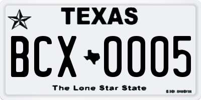 TX license plate BCX0005