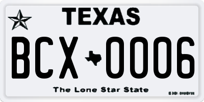 TX license plate BCX0006