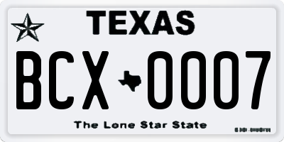 TX license plate BCX0007