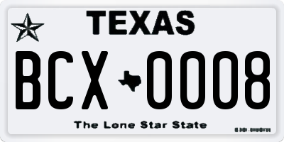 TX license plate BCX0008