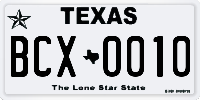 TX license plate BCX0010