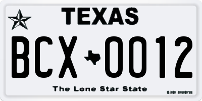 TX license plate BCX0012