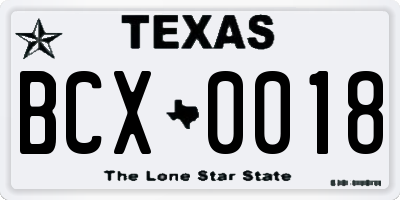 TX license plate BCX0018