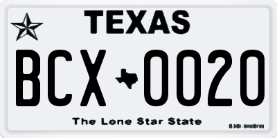 TX license plate BCX0020