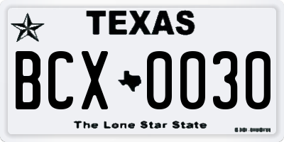TX license plate BCX0030