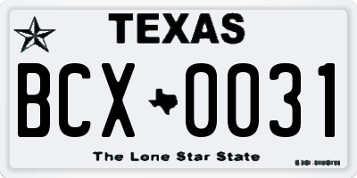 TX license plate BCX0031