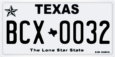 TX license plate BCX0032