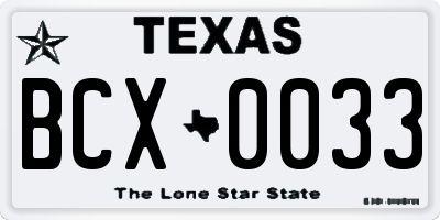 TX license plate BCX0033