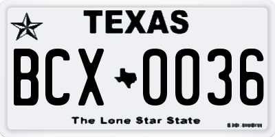 TX license plate BCX0036