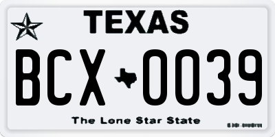 TX license plate BCX0039