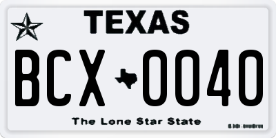 TX license plate BCX0040
