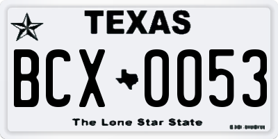 TX license plate BCX0053
