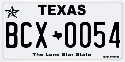 TX license plate BCX0054
